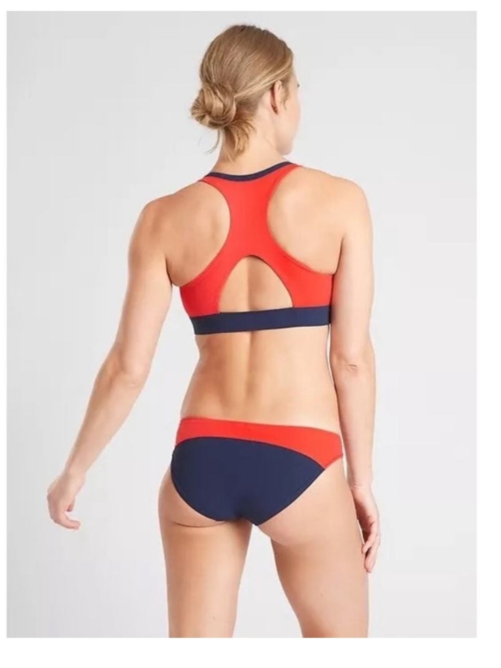 Athleta Navy/Red Zip-Front High Neck Bikini Set-SML - Picture 2 of 10
